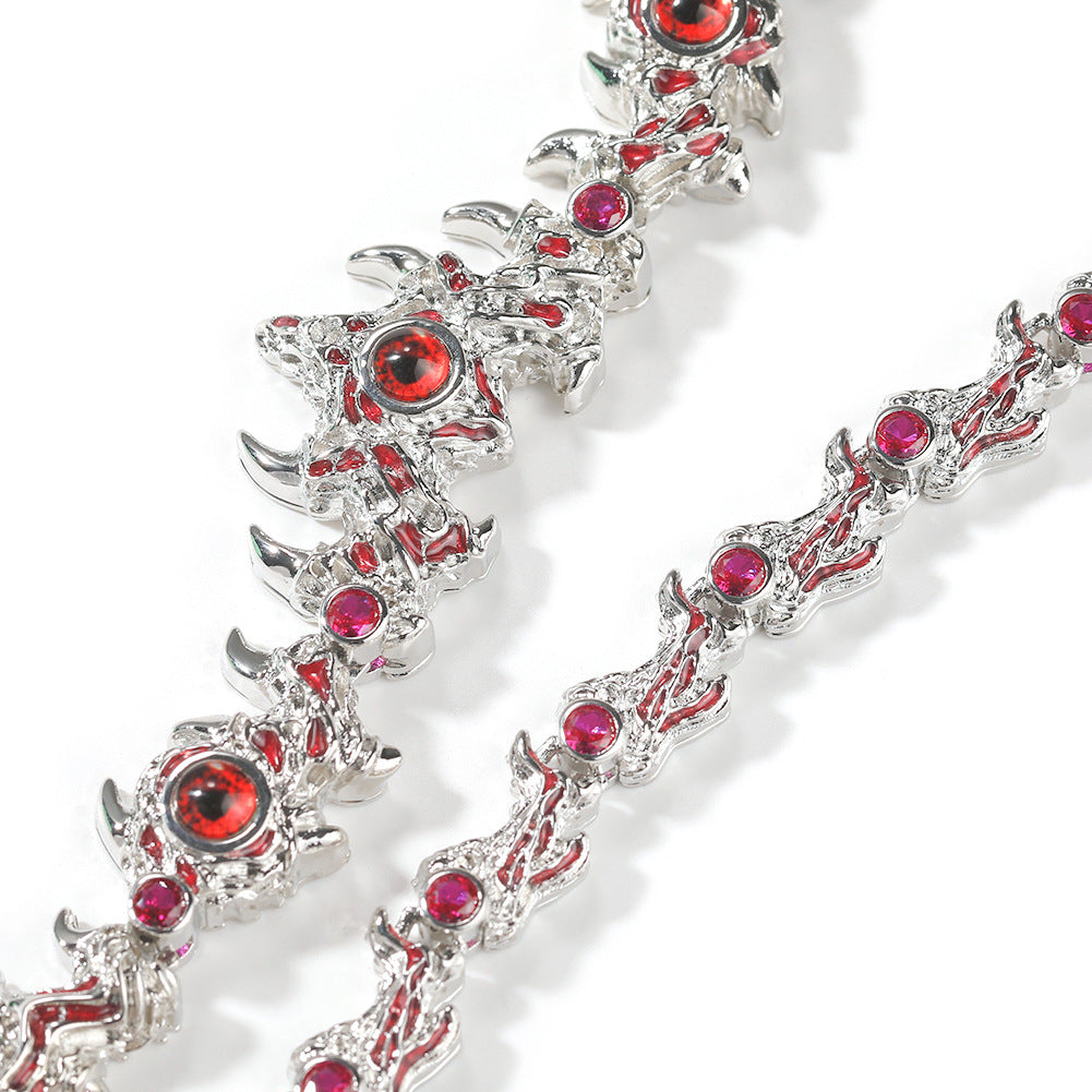 Hip-hop exaggerated spiky parasitic red-eyed thorn diamond-encrusted necklace