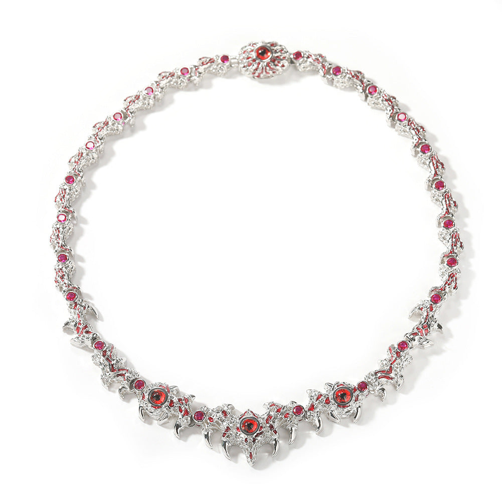 Hip-hop exaggerated spiky parasitic red-eyed thorn diamond-encrusted necklace