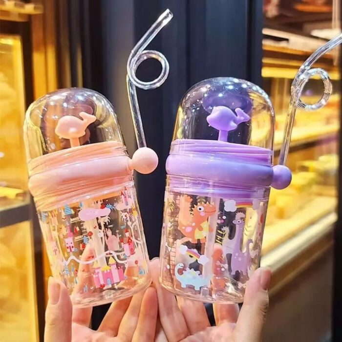 250ML Baby Water Bottle Cartoon Whale Children Cup Baby Feeding Bottle Straw Water Cup Outdoor Portable Cup with Straw - Each (Random Color) - Image 3