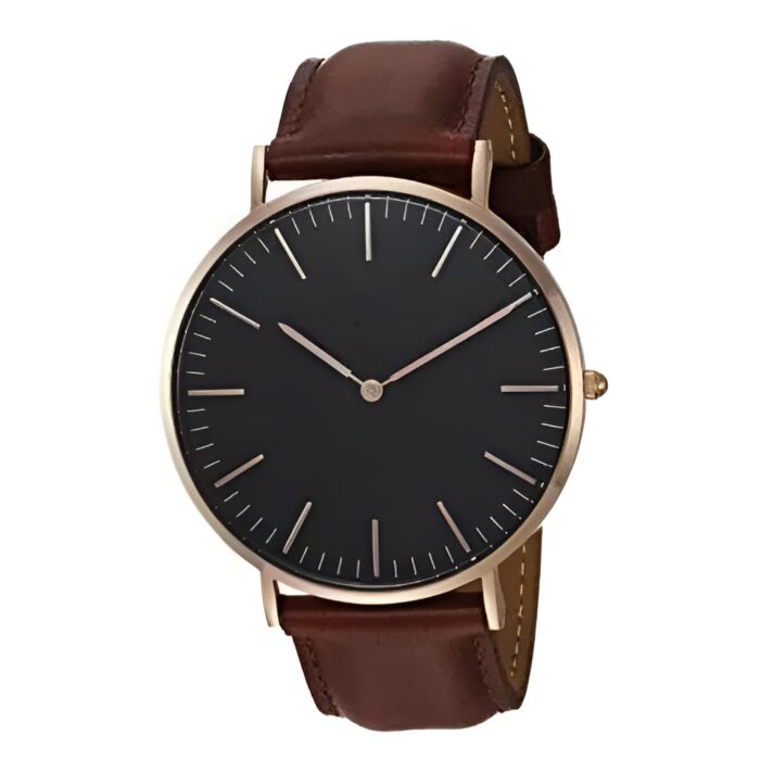 Leather Strap Black Dial Stylish Watch - Without Box - Image 2