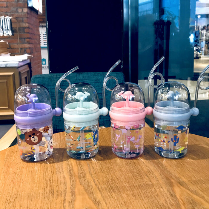 250ML Baby Water Bottle Cartoon Whale Children Cup Baby Feeding Bottle Straw Water Cup Outdoor Portable Cup with Straw - Each (Random Color)