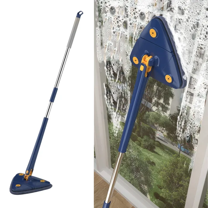 NEW Extended Triangle Mop 360 Twist Squeeze Wringing X-Type Window Glass Toilet Bathroom Floor Household Cleaning Ceiling Dusting - Each