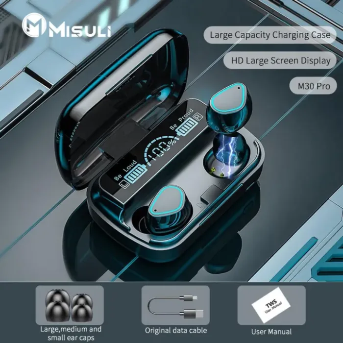 M30 Pro TWS Bluetooth 5.2 Earbuds 3D Smart Touch Control HIFI Music LED Display Wireless - Each