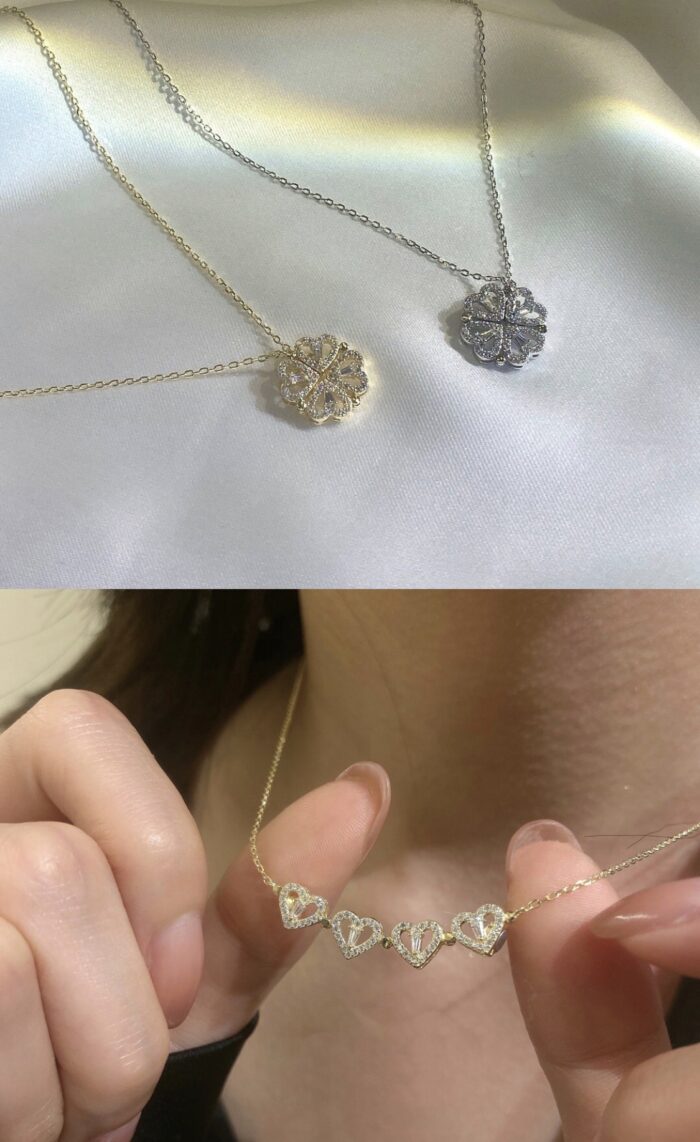 Retro Magnetic Folding Heart-Shaped Four-leaf Clover Pendant Necklace (Random Color) - Each - Image 4