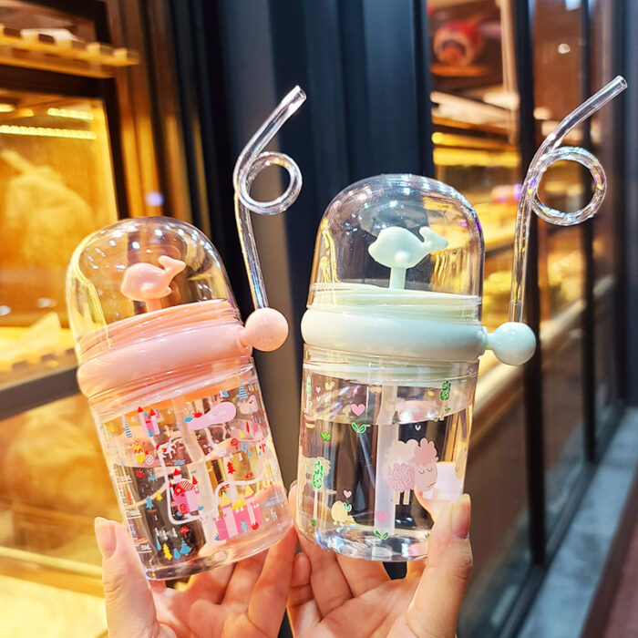 250ML Baby Water Bottle Cartoon Whale Children Cup Baby Feeding Bottle Straw Water Cup Outdoor Portable Cup with Straw - Each (Random Color) - Image 5