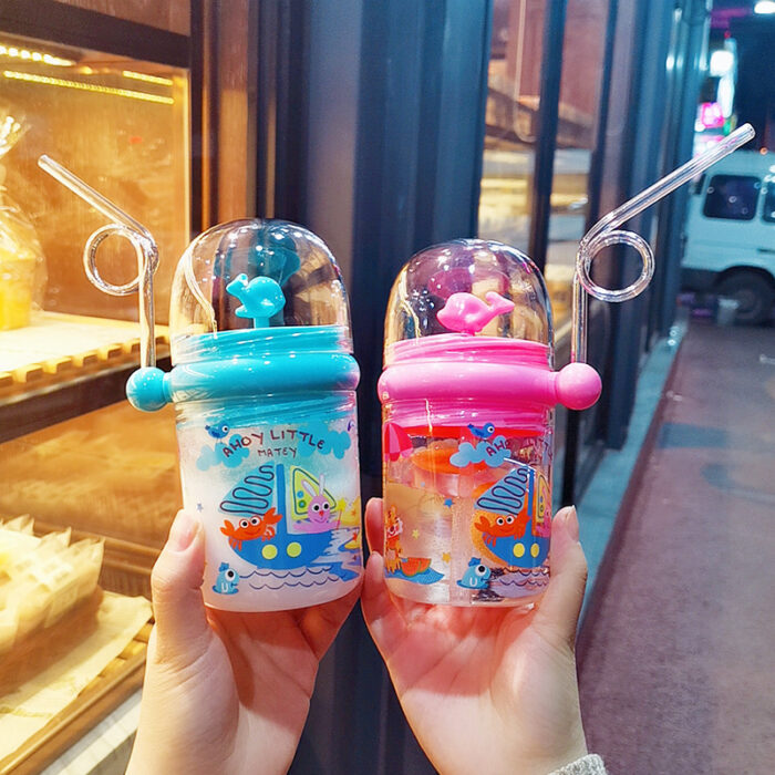 250ML Baby Water Bottle Cartoon Whale Children Cup Baby Feeding Bottle Straw Water Cup Outdoor Portable Cup with Straw - Each (Random Color) - Image 6