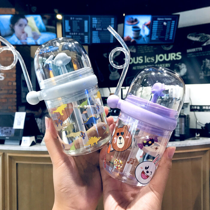 250ML Baby Water Bottle Cartoon Whale Children Cup Baby Feeding Bottle Straw Water Cup Outdoor Portable Cup with Straw - Each (Random Color) - Image 7