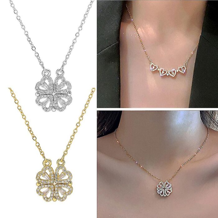 Retro Magnetic Folding Heart-Shaped Four-leaf Clover Pendant Necklace (Random Color) - Each - Image 7