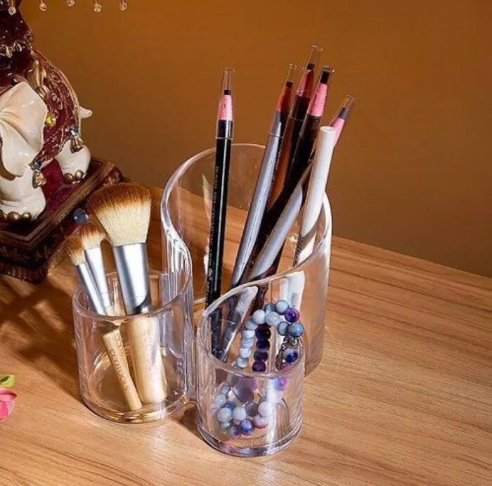 Acrylic Multi-Purpose Brush Cosmetic Organizer 3 Compartment - Image 2