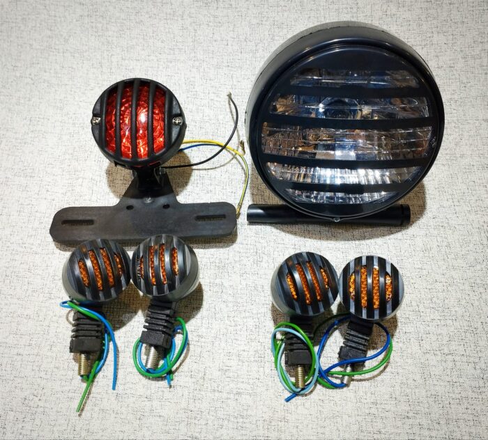 Head light beam round shape tail back light stop running light and Grap-4 piece grill indicator set cafe racer vintage style for 70cc cg125 all bikes universal fitting - Image 3