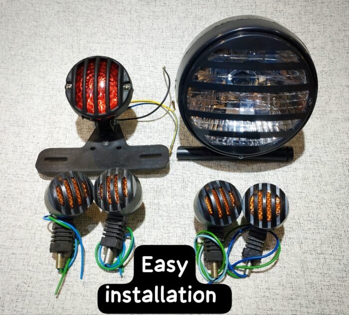 Head light beam round shape tail back light stop running light and Grap-4 piece grill indicator set cafe racer vintage style for 70cc cg125 all bikes universal fitting - Image 2