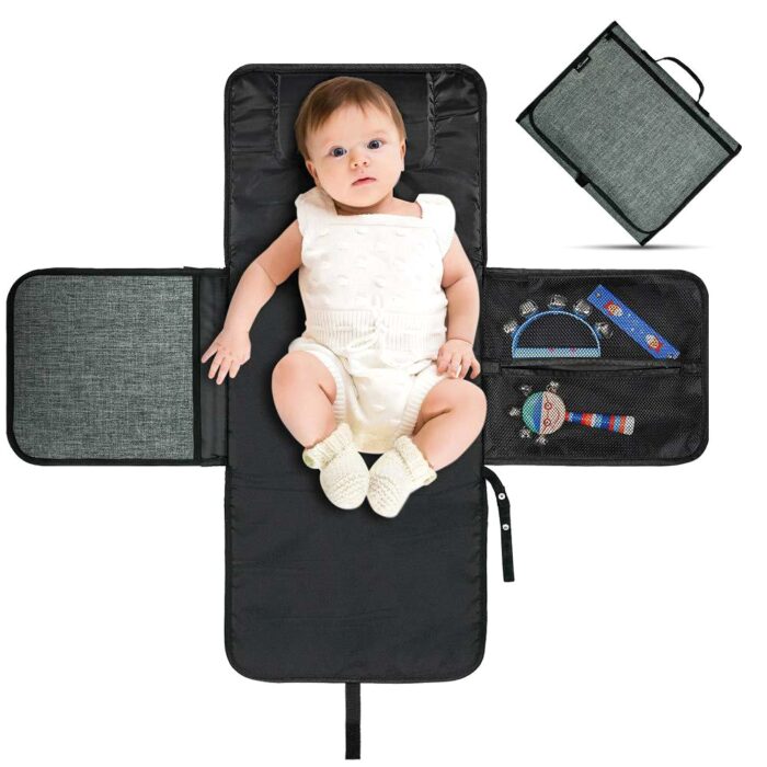 Baby Diaper Changing Mat 2 Pockets For Wipes And Pampers Waterproof Foldable Washable sheet portable diaper changing pad - Each - Image 2