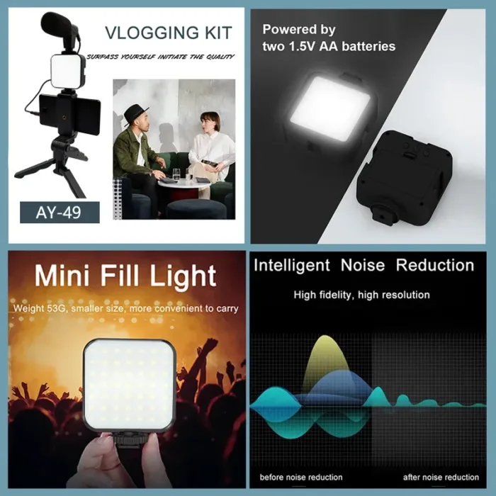 Vlogging Video Making Kit - Phone Mount Photographic Lighting Smartphone Video Kit Microphone LED Selfie Tripod Recording Handle Portable Stabilizer Bracket - Image 4