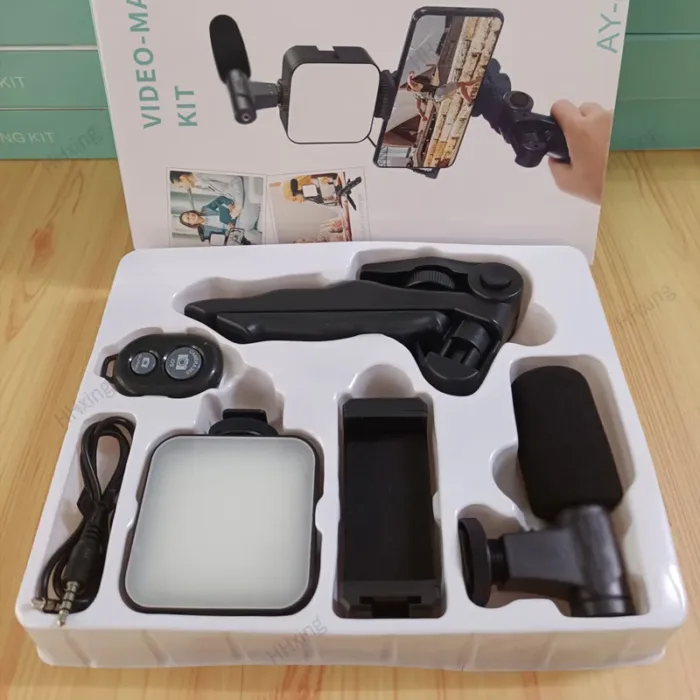 Vlogging Video Making Kit - Phone Mount Photographic Lighting Smartphone Video Kit Microphone LED Selfie Tripod Recording Handle Portable Stabilizer Bracket