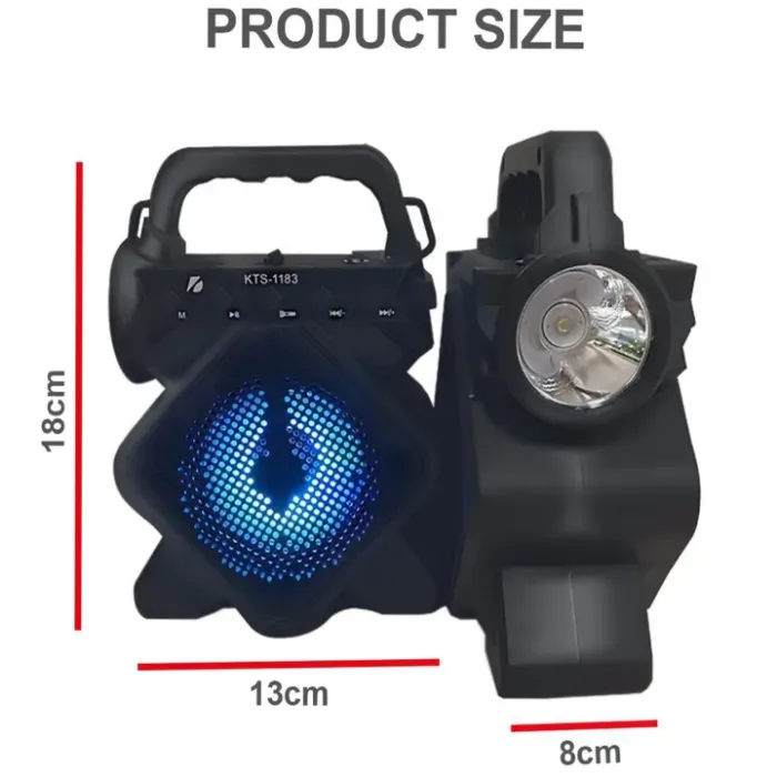 Original KTS 1183 Bluetooth Wireless Speaker / Support USB - SD Card - MIC / FM Radio / USB Charging / 3" Drive Size / Mini MP3 Player / Very Loud & Clear Sound System Loudspeaker / Torch / High Quality Stereo Bass Rechargeable Flashlight Speakers - Image 2