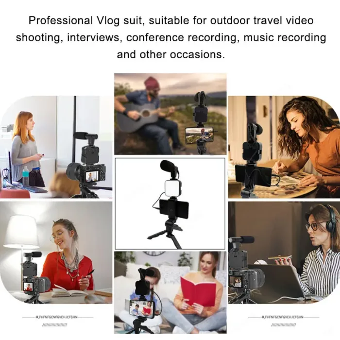 Vlogging Video Making Kit - Phone Mount Photographic Lighting Smartphone Video Kit Microphone LED Selfie Tripod Recording Handle Portable Stabilizer Bracket - Image 3